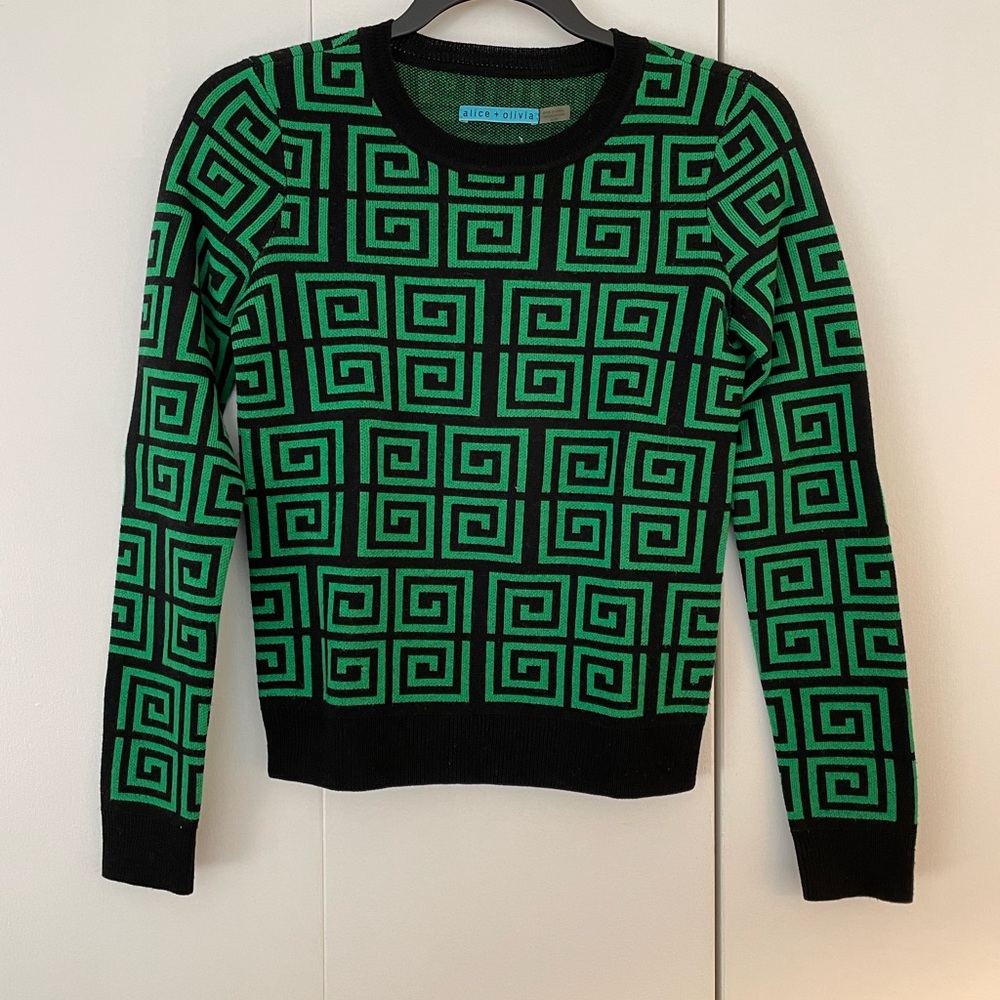 Alice + Olivia green and black wool sweater